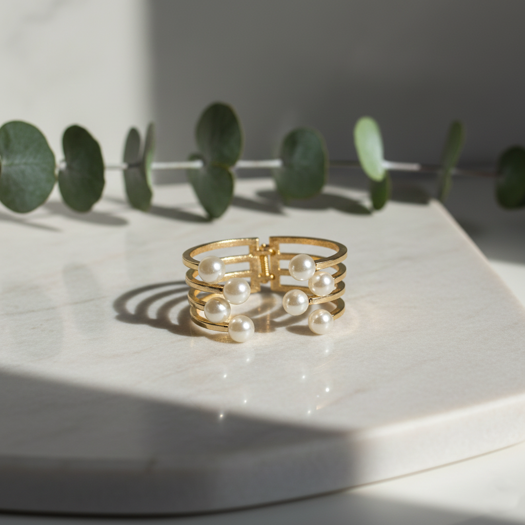 Pearl Cuff Kada - Gold